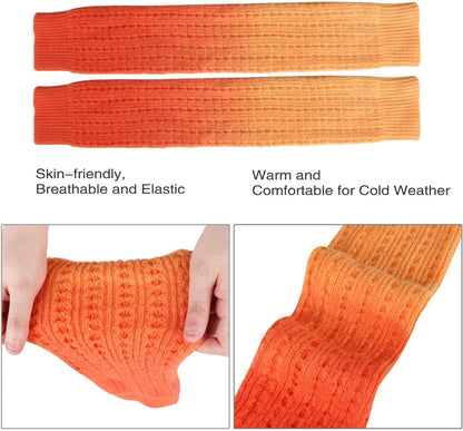 Womens Funny Novelty Wool Leg Warmer Girls Vintage Knit Footless Knee Highs Long Winter Thick Warm Boot Sock Birthday Thanksgiving Christmas Gifts Gift (Gradient Orange)