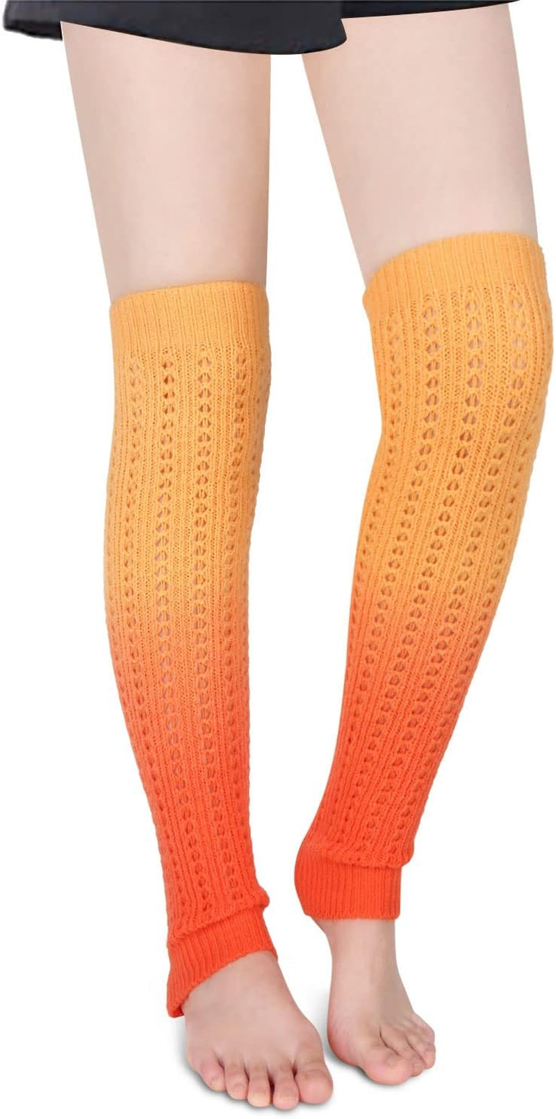 Womens Funny Novelty Wool Leg Warmer Girls Vintage Knit Footless Knee Highs Long Winter Thick Warm Boot Sock Birthday Thanksgiving Christmas Gifts Gift (Gradient Orange)