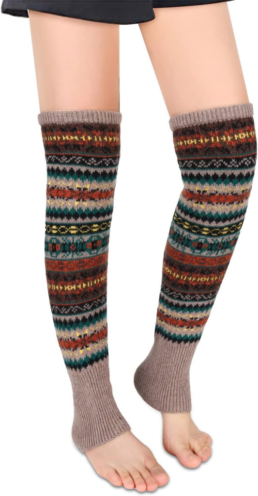 Leg Warmers for Women Girls Wool Knit Leg Warmer for Winter Bohemian Patterned Long Leg Warmer