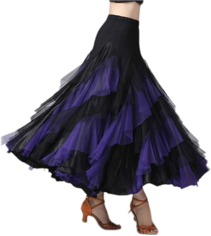 Elegant Ballroom Latin Dance Party Long Swing Tiered Skirt for Women