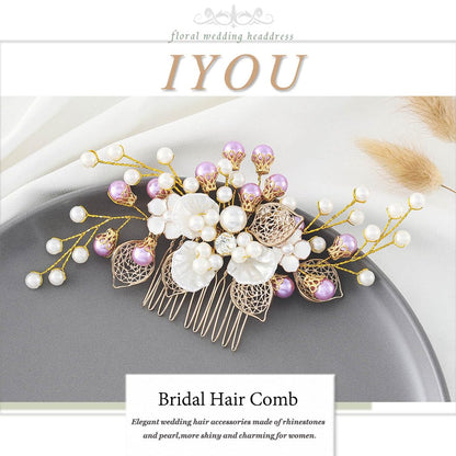 IYOU Perle Braut Haar Kamm Gold Blume Hochzeit Seite Kämme Blatt Braut Brautjungfer Haarschmuck Für Frauen