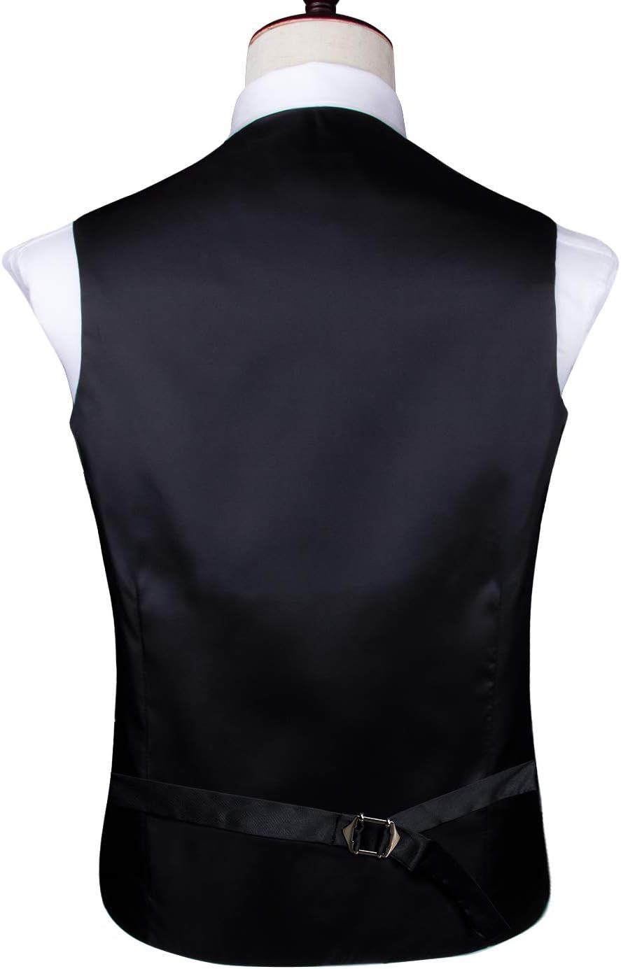 Mens Silk Suit Vest and Tie Handkerchief Set Jacquard Formal Dress Waistcoat for Wedding Party Tuxedo