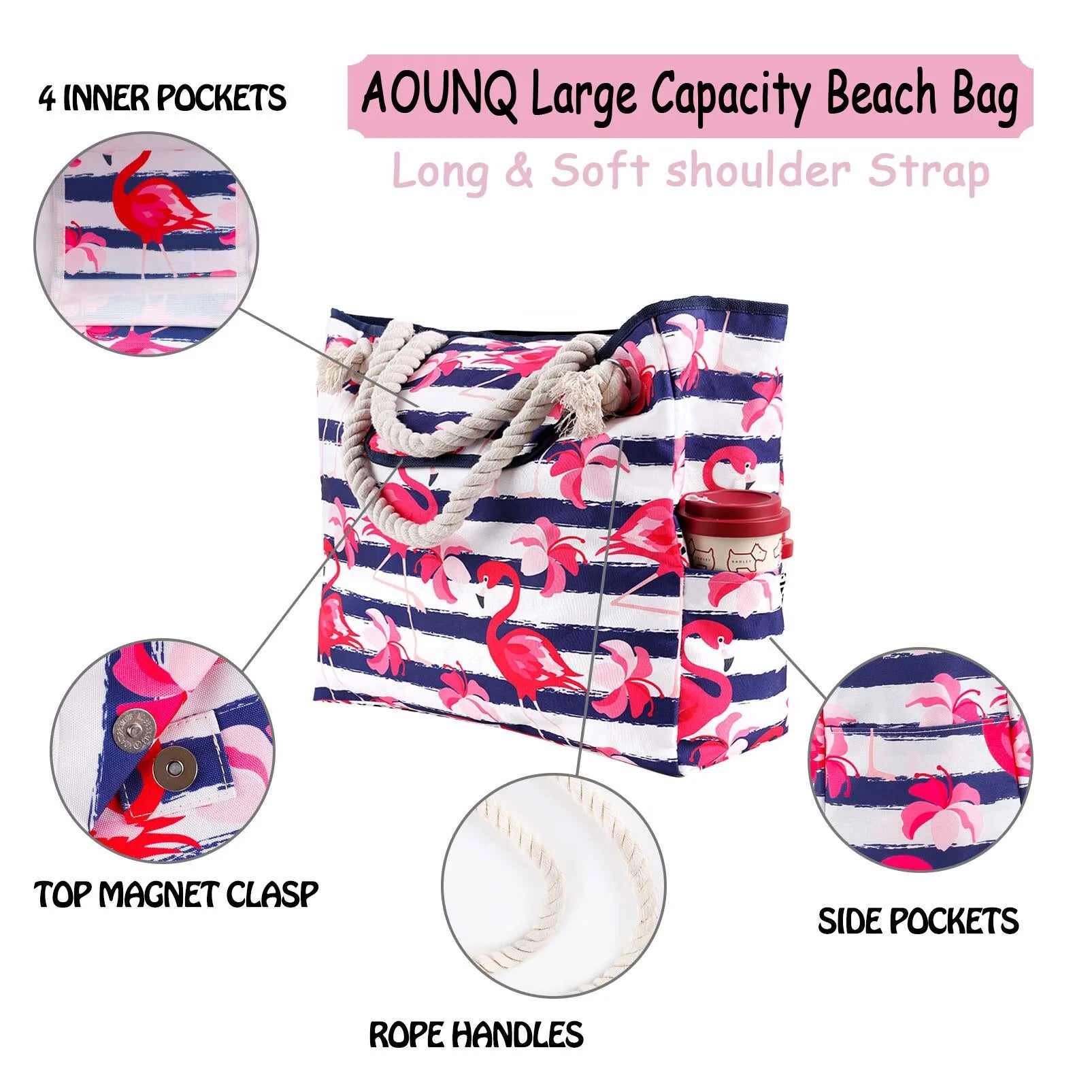 Large Beach Bags for Women Waterproof Tote Bag with Zipper Carry on Bag for Vacation Travel