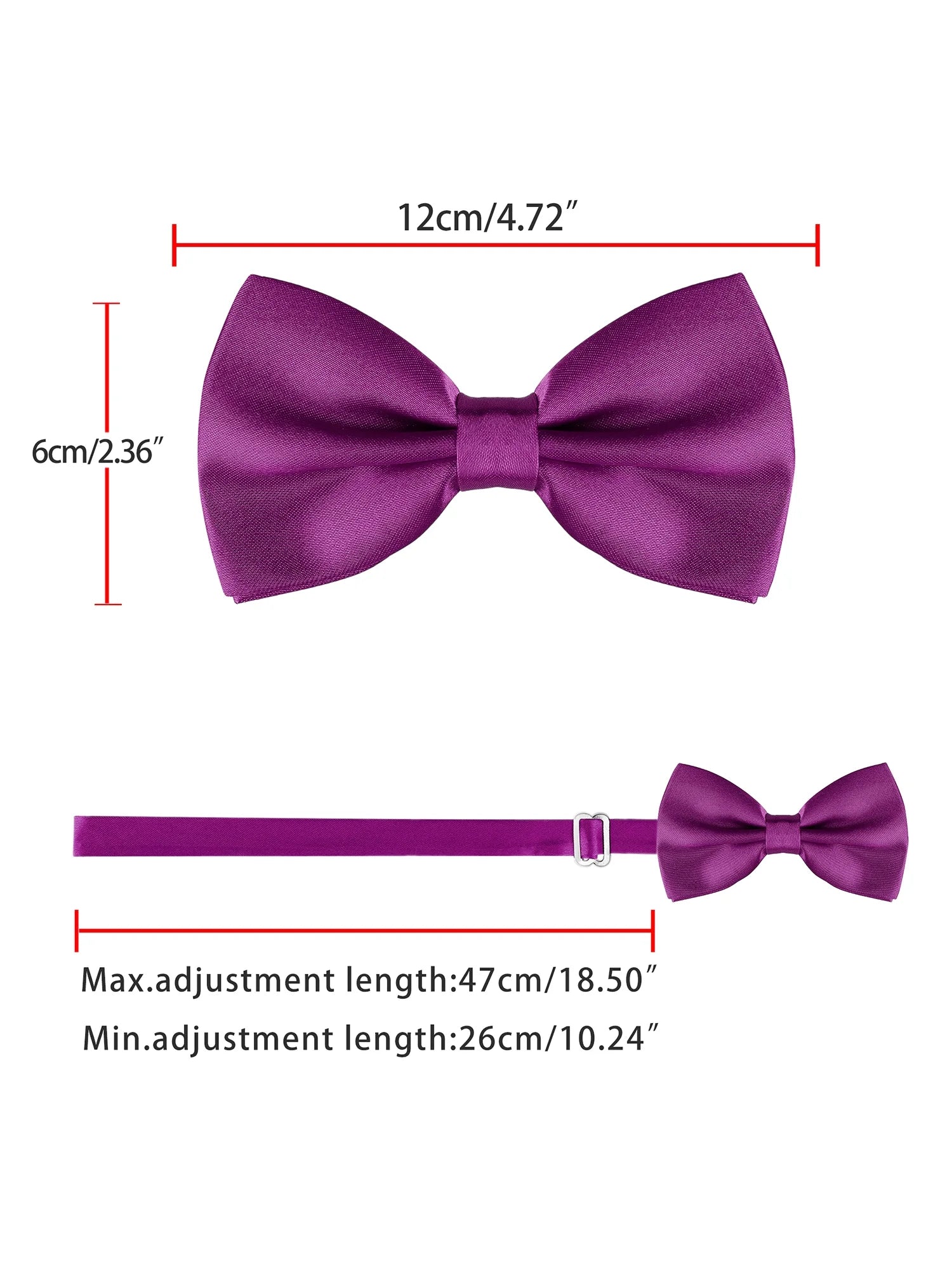 Men'S Bow Tie Adjustable Strap Formal Solid Tuxedo Pre-Tied Purple Red