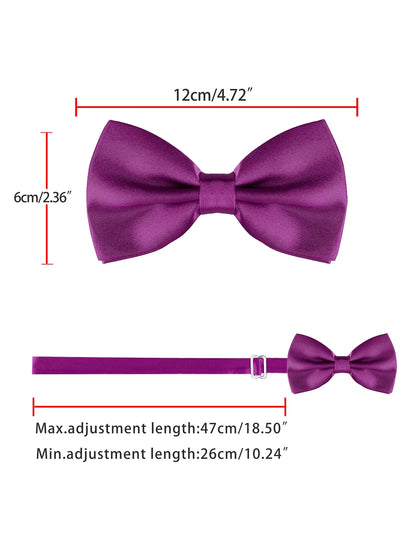 Men'S Bow Tie Adjustable Strap Formal Solid Tuxedo Pre-Tied Purple Red