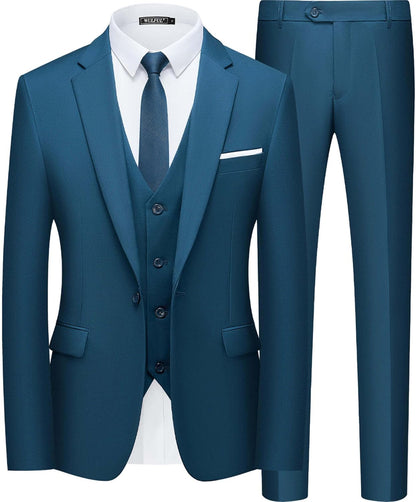 Men’S Slim Fit Suit One Button 3-Piece Blazer Dress Business Wedding Party Jacket Vest & Pant