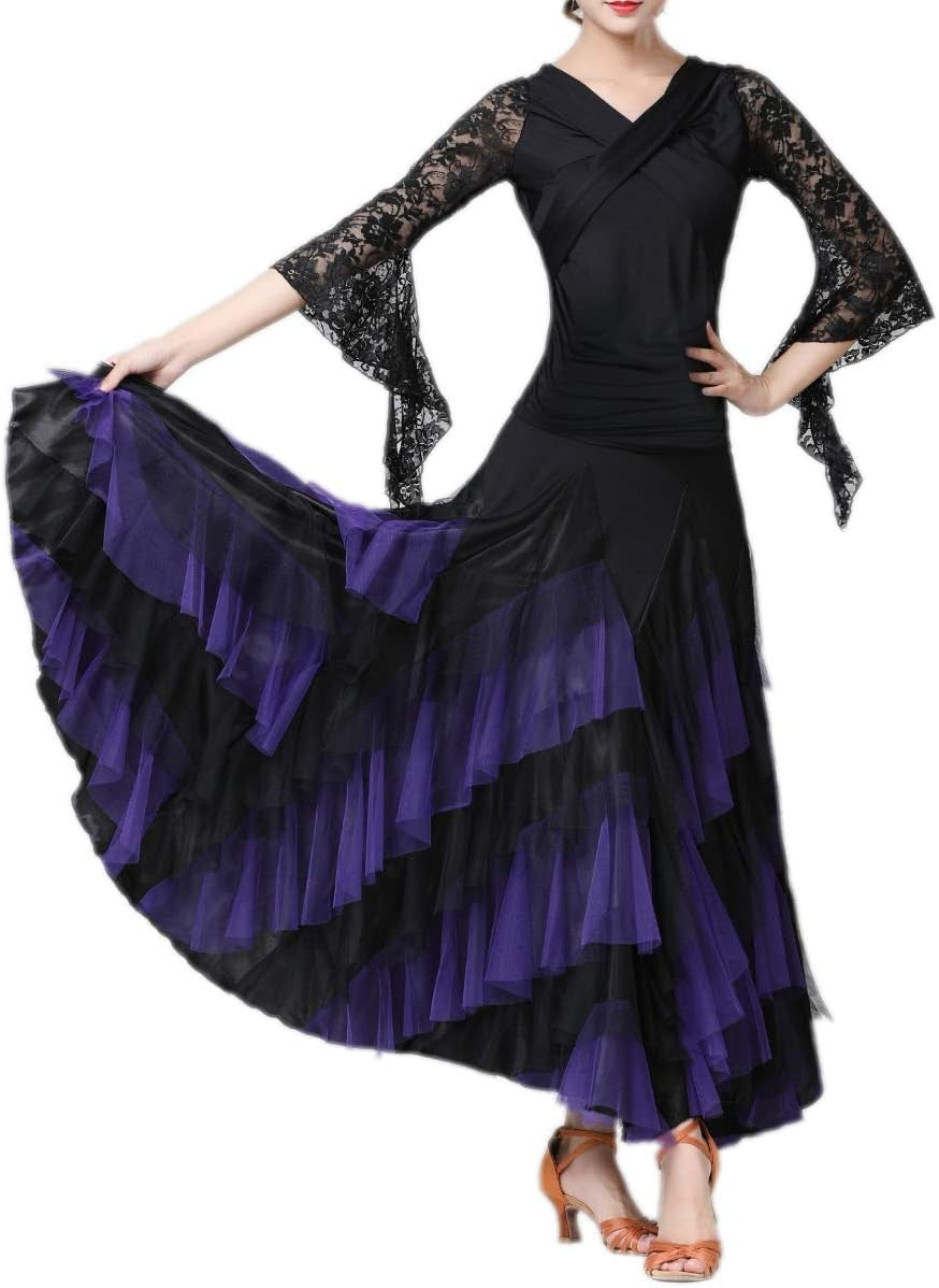 Elegant Ballroom Latin Dance Party Long Swing Tiered Skirt for Women