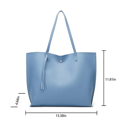 Women PU Leather Tote Bag Tassels Leather Shoulder Handbags Fashion Ladies Purses Satchel Messenger Bag for Woman Work (Light Blue)