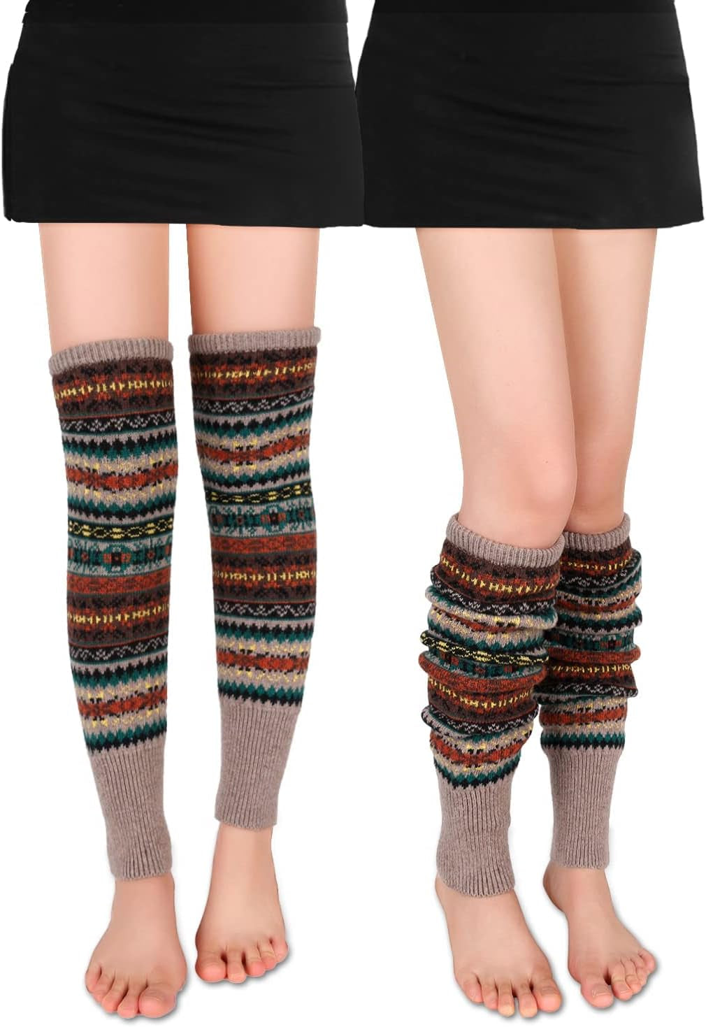 Leg Warmers for Women Girls Wool Knit Leg Warmer for Winter Bohemian Patterned Long Leg Warmer