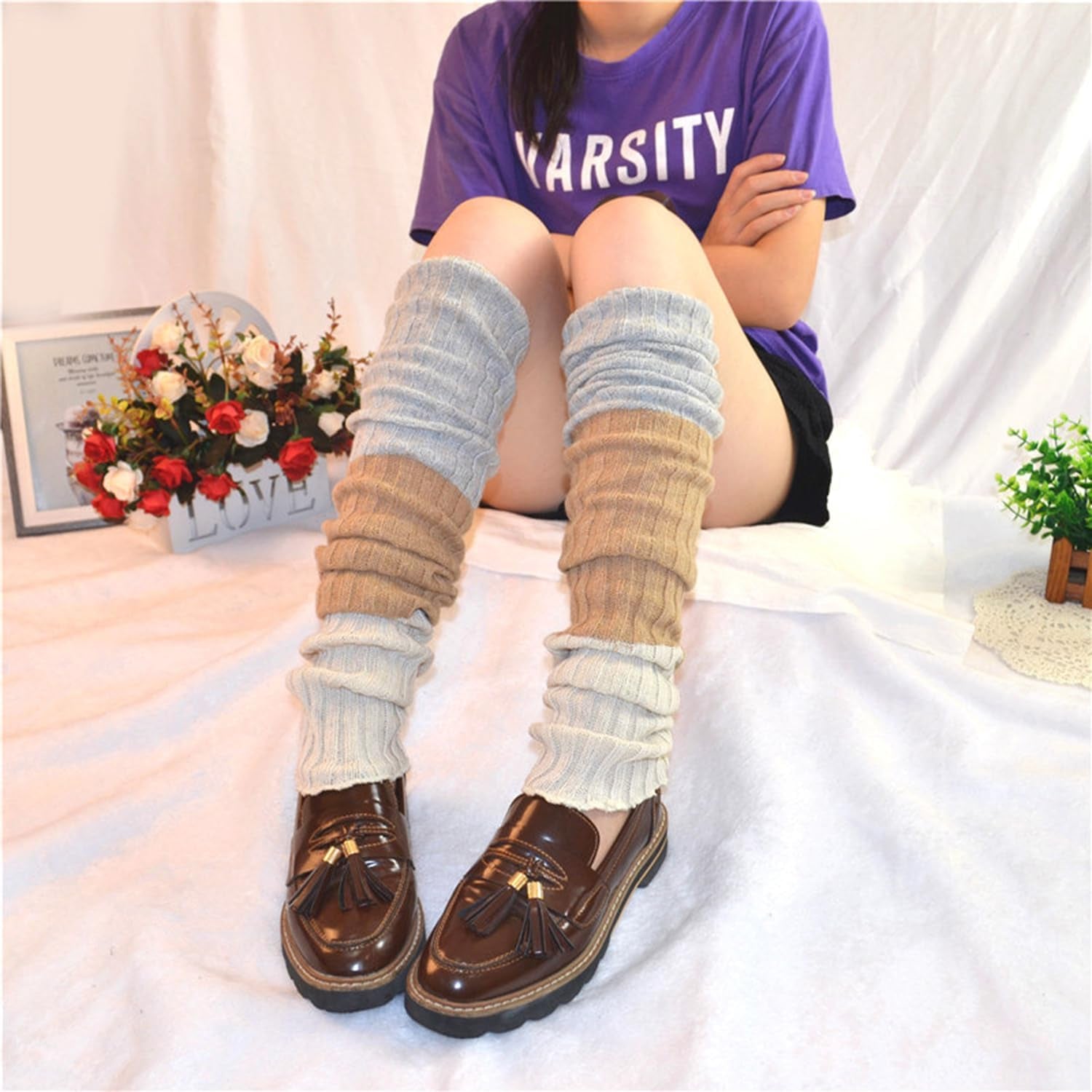 Wool Knit Leg Warmers for Women Vintage Boho Leg Warmers Long Winter Warm Thigh High Footless Boot Socks