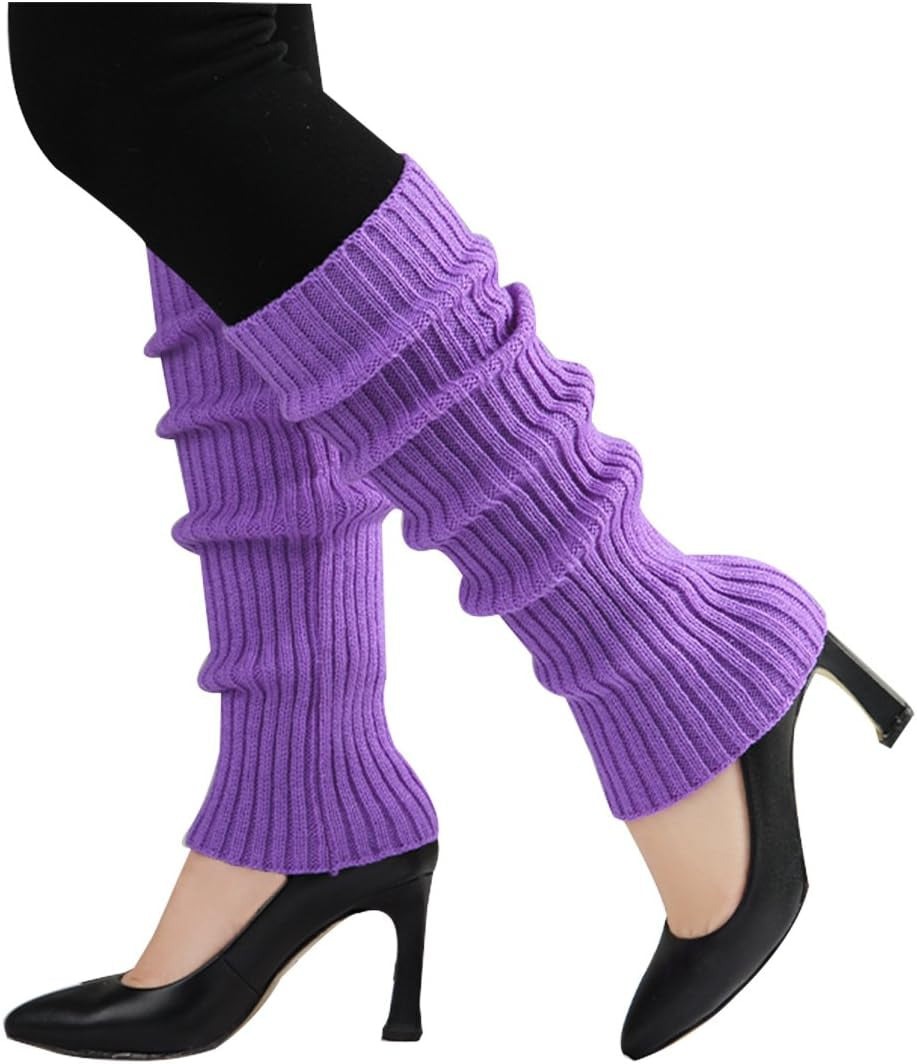 Women'S Knitted Design Solid Warm Thick Knee High Length Ribbed Leg Warmers