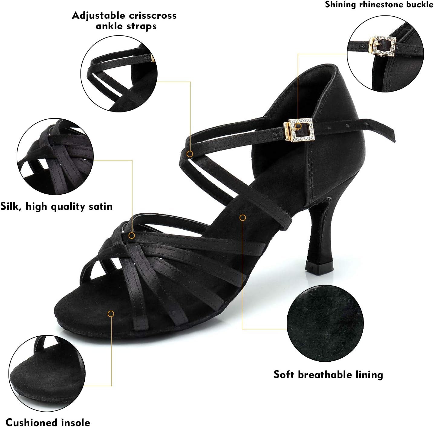 Women'S Latin Dance Shoes Satin Professional Ballroom Salsa Practice Performance Dance Shoes