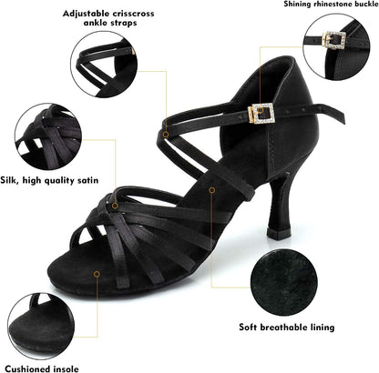 Women'S Latin Dance Shoes Satin Professional Ballroom Salsa Practice Performance Dance Shoes