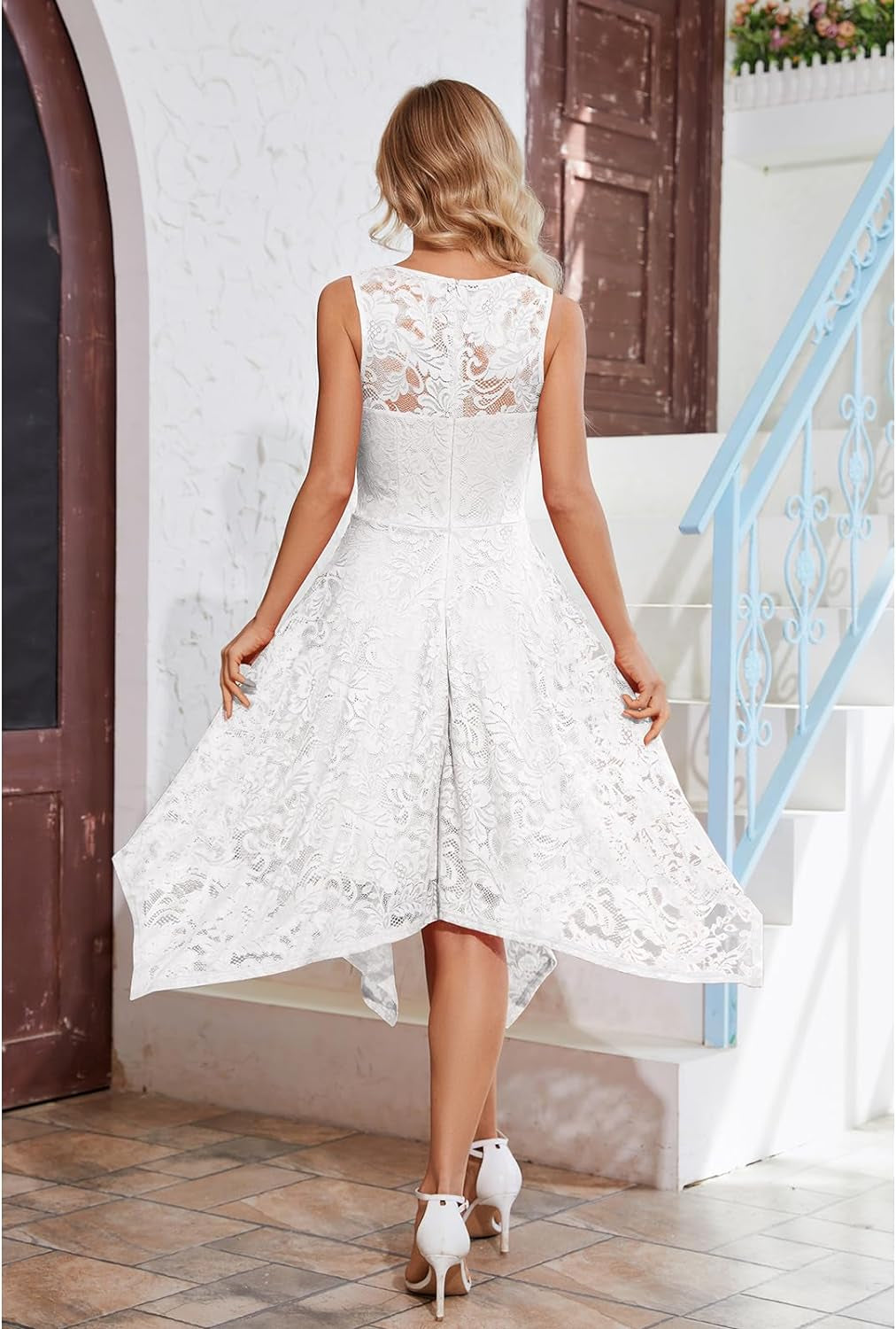 Women'S Cocktail Party Dresses 2025 Handkerchief Hem Lace Formal Wedding Guest Bridesmaid Fancy Prom Dress