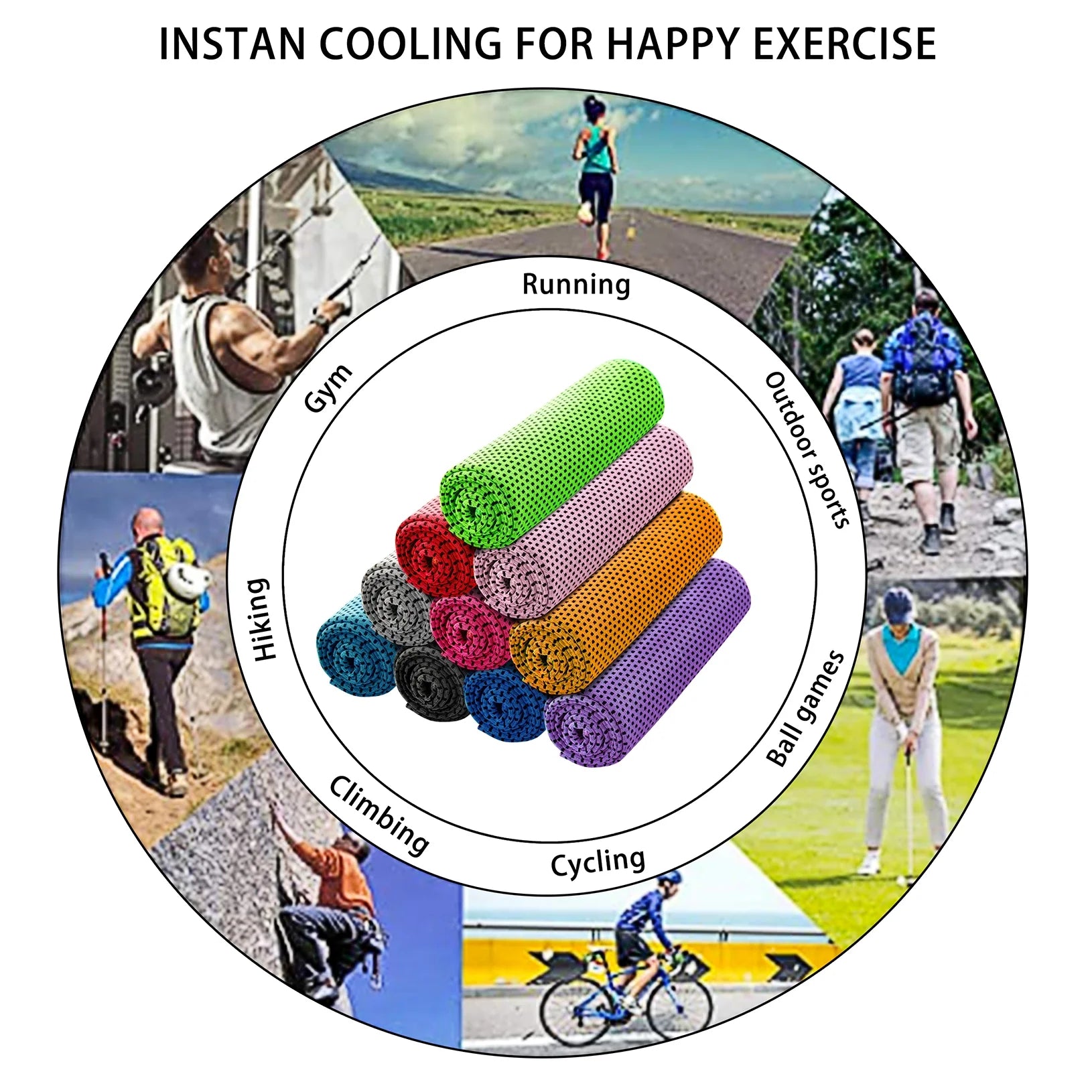 30PCS Cooling Towels Ice Towel for Neck and Face, Gym Yoga Towel Microfiber Breathable Chilly Cool Exercise Towel for Running, Fitness, Camping, Outdoor Sport (Random Color)