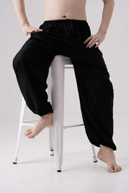 Men'S Harem Hippie Pants Boho Clothing (Black Classic, One Size)