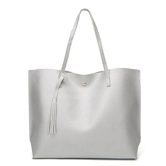 Tassel Tote Leather Bag for Women, Ladies Large Capacity Fashion Shoulder Handbag Bag Purses Satchel Messenger Bags for Woman Work Shopping - Silver