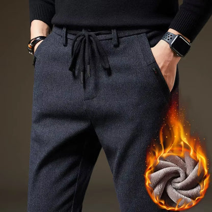 2024 Winter Neue Herren Warme Freizeit Hose Mode Gebürsteten Stoff Dicken Fleece Marke Schlanke Bürohose Männlich Schwarz