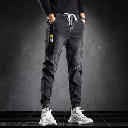 Neue Winter Dicke Fleece Warme Cargo Jeans Männer Schwarz Denim Jogger Baggy Harem Hosen Thermische Jean Hosen plus Größe