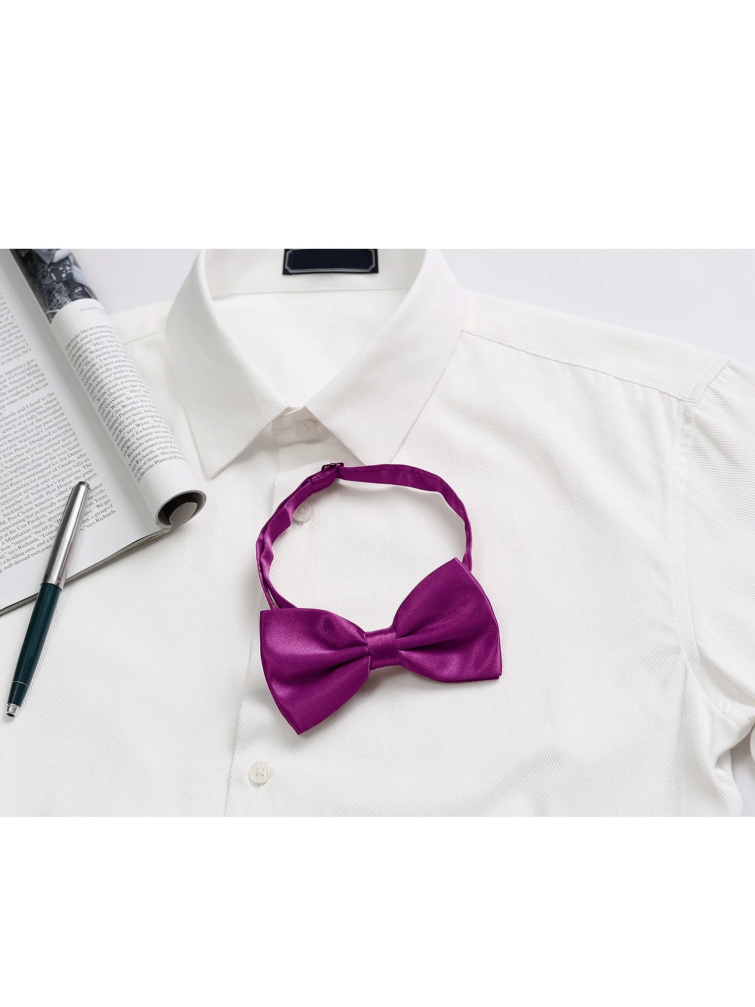 Men'S Bow Tie Adjustable Strap Formal Solid Tuxedo Pre-Tied Purple Red