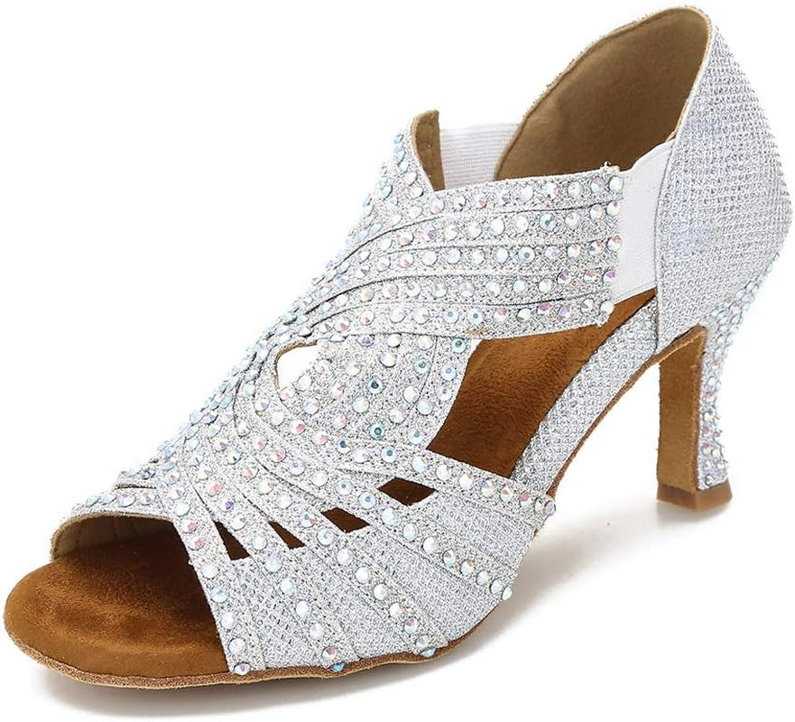 Women Rhinestone Dance Shoes Ballroom Latin Salsa Bachata Performance Dance Dancing Shoes