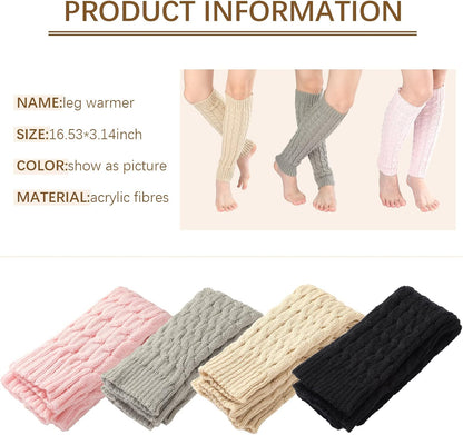 4 Pairs Cable Knit Leg Warmers Women Winter Knitted Crochet Knee Boot Stockings Cuffs Long Legging Socks