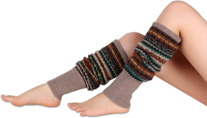 Leg Warmers for Women Girls Wool Knit Leg Warmer for Winter Bohemian Patterned Long Leg Warmer