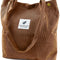 Corduroy Tote Bag Large for Women Girl Lady Canvas Shoulder Cord Purse with Inner Pocket (Brown)