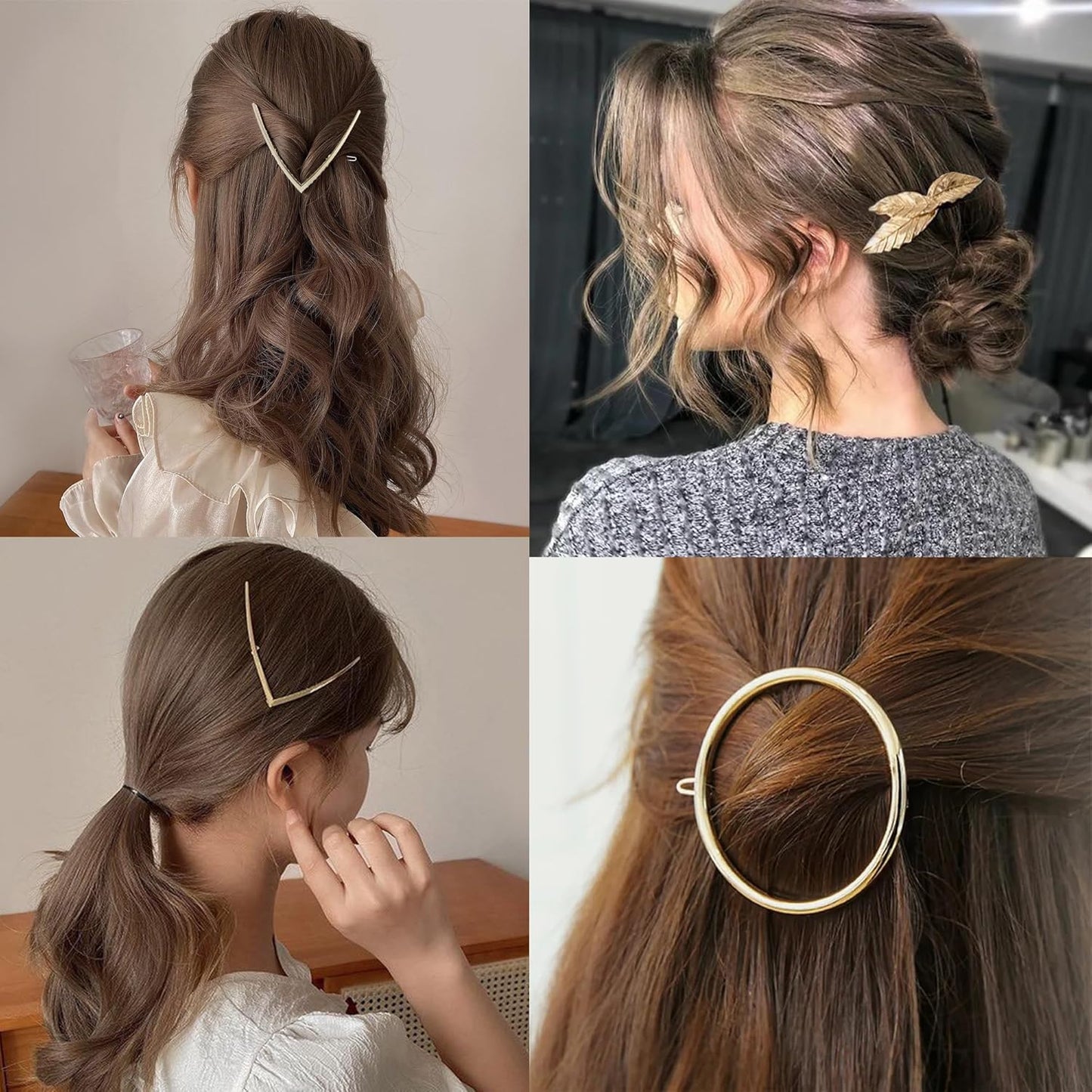 Goldene Haarspangen, Geometrische V-Pin-Locken Klammern, Blatt-Kleine Haarspangen, Mädchen-Haar-Accessoires, Metall-Haarmanschetten, Haar-Zopf-Ringe, Blondes Styling Für Frauen