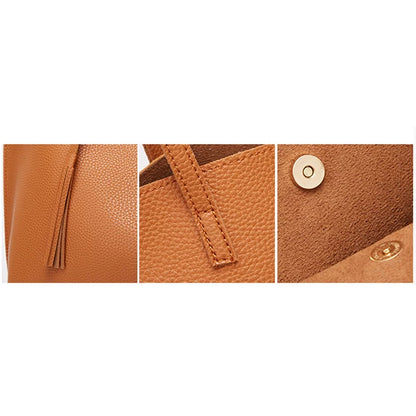 Tassel Tote Leather Bag for Women, Ladies Large Capacity Fashion Shoulder Handbag Bag Purses Satchel Messenger Bags for Woman Work Shopping - Brown