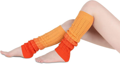 Womens Funny Novelty Wool Leg Warmer Girls Vintage Knit Footless Knee Highs Long Winter Thick Warm Boot Sock Birthday Thanksgiving Christmas Gifts Gift (Gradient Orange)