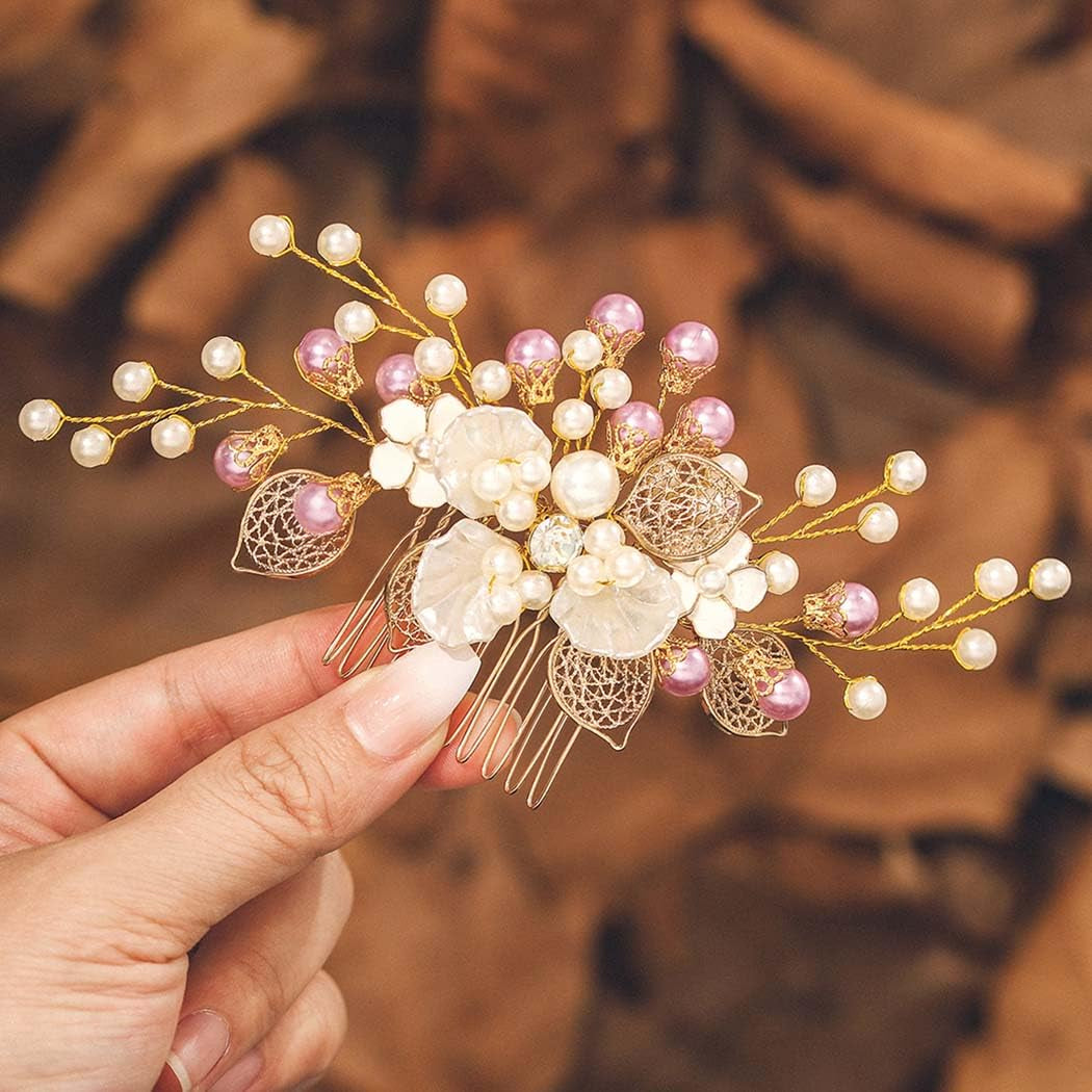 IYOU Perle Braut Haar Kamm Gold Blume Hochzeit Seite Kämme Blatt Braut Brautjungfer Haarschmuck Für Frauen