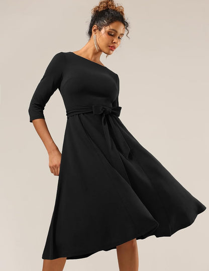 Cocktail Dresses for Women, Vintage Wedding Guest 3/4 Sleeves Formal Church Dress, Spring 2025