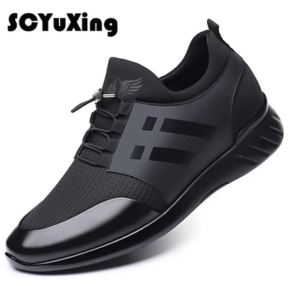 2024 Herren Schuhe Qualität Lycra Rindsleder Schuhe Marke 5Cm Zunehmende Britische Schuhe Neue Sommer Schwarze Mann Lässige Höhe Schuhe